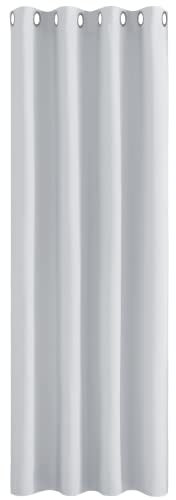 PONY DANCE Gardinen Weiss Blickdicht 1 Stück H 260 x B 140 cm Wohnzimmer Thermo Vorhänge gegen Hitze Verdunkelungsvorhang Schlafzimmer Curtain mit Ösen, Grau-weiß