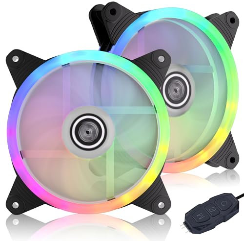 DS Computer Case Cooling Fan for PC Cases, 120MM LED RGB Fan with Controller for Water Cooler System or Radiators (2Pack RGB Fans, 2Pack LED Strips, 4th Gen Hub Box, A Series)