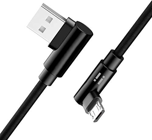 2m Nylon Gaming 90 Grad Winkel Micro USB Ladekabel Datenkabel für Handy Smartphone Tablet schwarz