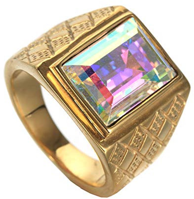 PAMTIER Herren 18K Gold Überzogen Fett Gedruckt Edelstahl Ringe mit Bunter Stein Größe 68 (21.6)