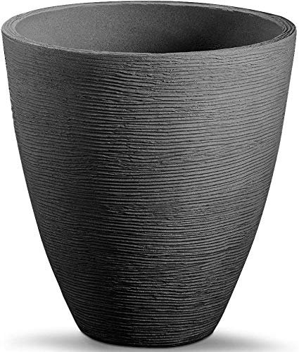 Blumenkübel im Rillen Design - 39 x 42 cm - Kunststoff Pflanzkübel Blumentopf rund für Innen und Außen (Anthrazit - 42 cm)