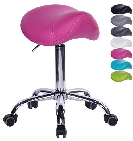 1stuff® Sattelhocker Sattelstuhl MULY - Sitzhöhe bis ca. 74cm - ergonomischer Rollhocker Bürohocker Arzthocker Arbeitshocker Praxishocker Drehhocker (Lederimitat pink)