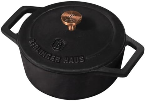 Berlinger Haus, Mini Cocotte, 12 cm, fonte, Collection Blak Rose, Rétention de chaleur plus longue, conserve uniformément la chaleur, Idéal pour l'utilisation du four à table
