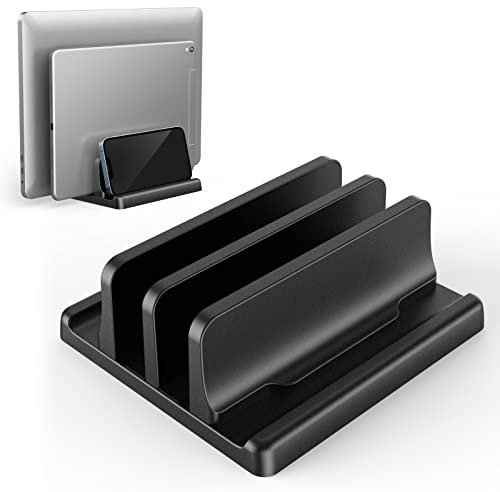 4-in-1 Vertikaler Laptop-Ständer - Verstellbarer Klearlook ABS Notebook Dock, Platzsparender Desktop-Laptop-Halter für MacBook/Surface/Galaxy/HP/Dell/Chrome Book/Tablets bis zu 17,3 Zoll - Schwarz