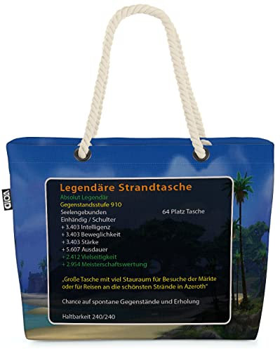 VOID XXL Legendäre Strandtasche Shopper Tasche 58x38x16cm 23L Beach Bag Wow mythisch Spieler Gamer Game, Kissen Farbe:Blau