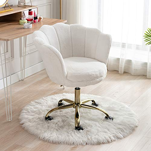Wahson Bürostuhl aus Kunstfell Drehstuhl mit Rollen Computerstuhl Höhenverstellbar, Schreibtischstuhl für Schlafzimmer/Waschtisch, Weiß