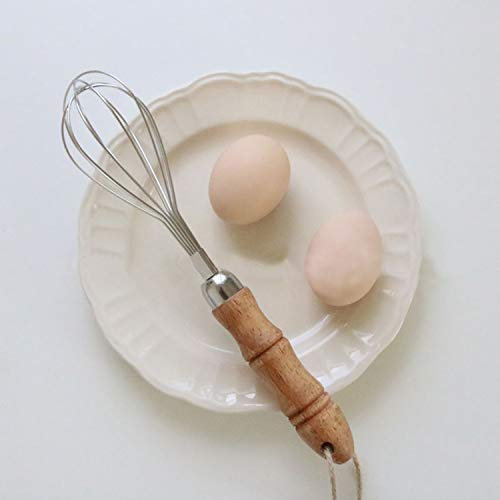 Fouet avec manche en bois, ustensiles de cuisine en acier inoxydable, fouet mélangeur artisan rétro et pratique pour fouetter la pâte, les œufs, les haricots de beurre, le café et d'autres aliments
