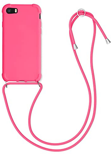 kwmobile Custodia Compatibile con Apple iPhone SE (2020/2022) / 8/7 Cover - Back Case in Silicone TPU - Protezione Smartphone con Cordino - rosa shocking