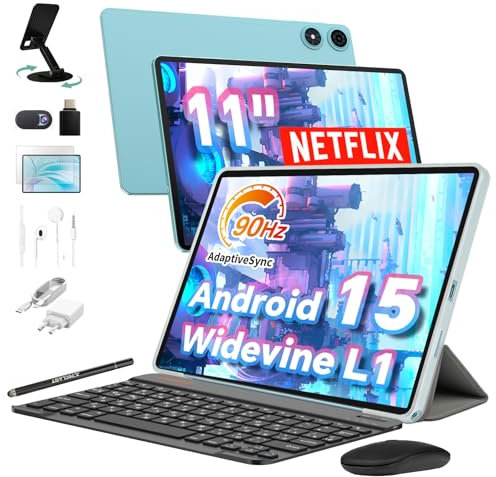 TECLAST P50Case Tablet 11 Pulgadas 90Hz, 2.0GHz Octa-Core, 12GB RAM 128GB ROM/TF 4TB,Tableta Android 15, 7000mAh/Widevine L1/BT5/GPS/OTG, Tablet con Teclado+Lápiz+Funda+Auriculares, 10 Accesorios-2025