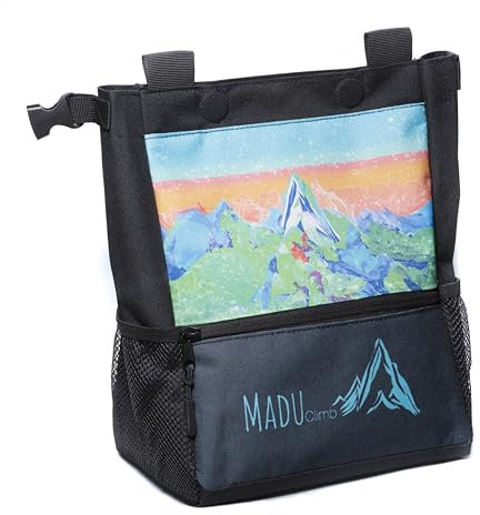 Madu Climb - Grande borsa per gesso autoportante con chiusura magnetica, fodera in pile, tasche con cerniera e portaspazzole - Design artistico blu