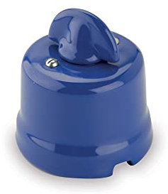 Amarcords - Interrupteur rotatif en porcelaine. Déviateur vintage en céramique avec manivelle pour la commutation du courant, de couleur BLEU