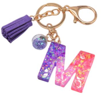 Gierzijia Joli porte-clés en résine rose violet A-Z avec pampille, lettre initiale, accessoires de sac, m, taille unique