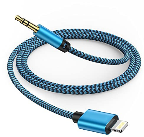 Gaef Cable Jack iPhone, Câble Auxiliaire Voiture Lightning vers Jack 3,5mm Stéréo, Adaptateur Prise J ack iPhone Voiture compatible avec i Phone 14/13/12/X/11/8/7 Pro Max, 1M