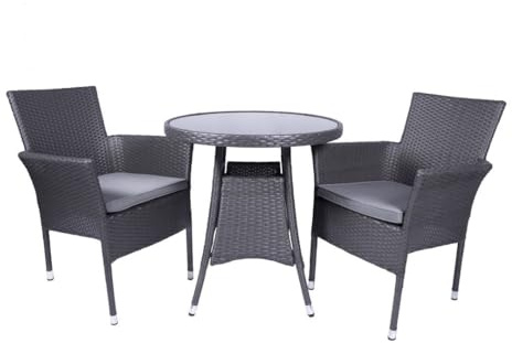 Royalcraft Malaga 2 Seater Stacking Bistro Set with Cushion - Synthetic Rattan - H73 x W70 x L70 cm - Slate Grey