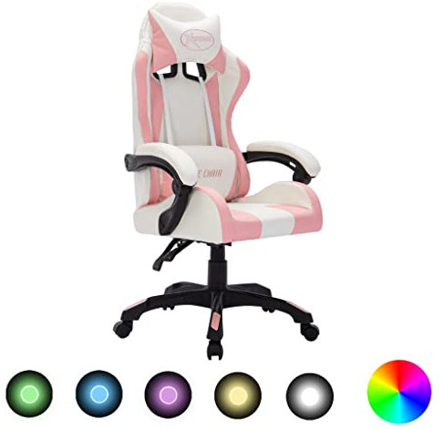 vidaXL Sedia da Gaming con Luci a LED RGB Rosa e Nera in Similpelle