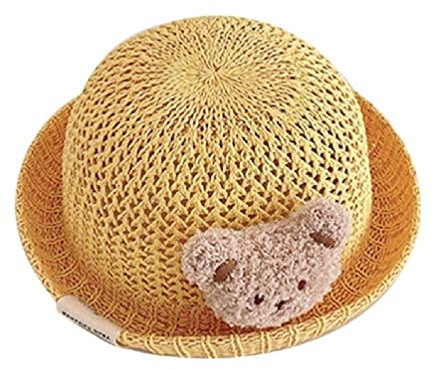 Sombrero de paja para niños pequeños de 6 a 18 meses Sombreros de protección solar para bebés niños y niñas Lindo oso de peluche Decoraciones Sombrero de playa Accesorio sombrero de paja para
