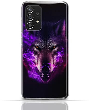 Hülle für Samsung Galaxy S9 Plus Handyhülle Schutzhülle aus Silikon TPU Softcase mit Motiv 3481 Wolf Gelbe Augen Lila Rauch