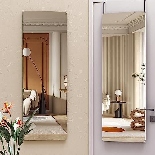 Hasipu Door Mirror Full Length, 120 x 40cm Full Body Over The Door Hanging Wall Mounted Mirror for Bedroom, Living Room, Cloakroom, Round White