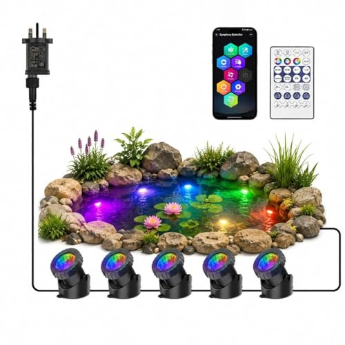 Pond Lights Mains Powered, 5-in-1 Underwater Light with APP&Remote Control,