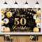 Deko 50. Geburtstag Mann, Geburtstagsbanner 50 Extra Große Geburtstag Hintergrund Banner, 50 Geburtstag Frau Partydeko, 180 x 110 cm Happy Birthday Banner Schwarz Gold Mit 10 m Weißem Band