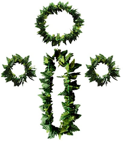 ifundom 4 Stück 1 Satz Grün Ti Blatt Hula Hawaiian Rock Leis Kits Hawaiianisches Stirnband Strandtanz-kostüm Hawaii-kleis Für Erwachsene Lei-halskette Luau-leis Bankett Partybedarf Blätter