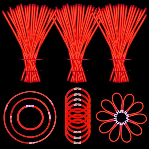 YOFOBU 150 Stück rote Leuchtstäbe, Bulk-Leuchtarmband, leuchtende Halsketten mit Verbindungsstücken, 150 Stück, 20,3 cm, Neon-Partyzubehör für 4. Juli, Halloween, Weihnachten, Hochzeit, Geburtstag,