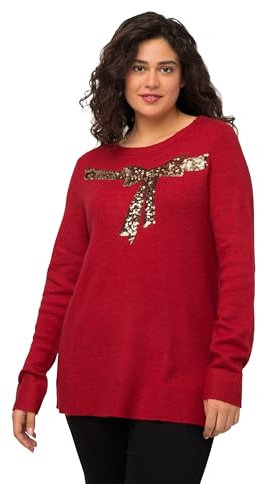 Ulla Popken Damen Strickpullover mit Schleife aus Pailletten Pullover, Salsa, 50-52