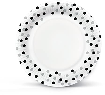 PAW - Piatti Carta Compleanno (23 cm) I 8 Pezzi I Piatti Usa e Getta - Classico, Eleganza, Argento, Nero I Per Feste, Vacanze, Matrimoni I Colore: Confetti