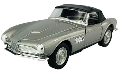 Welly B-M-W 507 Cabrio Geschlossen mit Soft Top Silber 1956-1959 ca 1/34-1/39 Metall Modell Auto Die Cast Neu im Kasten