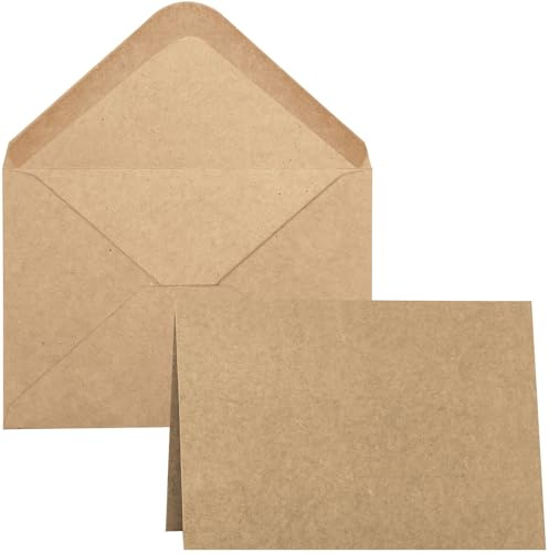 50 Pack Blank Cards and Envelopes 4.2 x 6.0 inches, Brown Blank Note Cards Greeting Cards and Envelopes Set, Folded Cardstock with Envelope for DIY Greeting Card, Thank You Card, Invitations