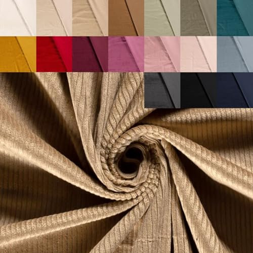 Breitcord Stretch Meterware - robuster Cordstoff - Baumwollcord dehnbar - dicker Rippenstoff - breit gerippt - Cord Baumwolle *ab 50 cm, Farbe: 053 beige