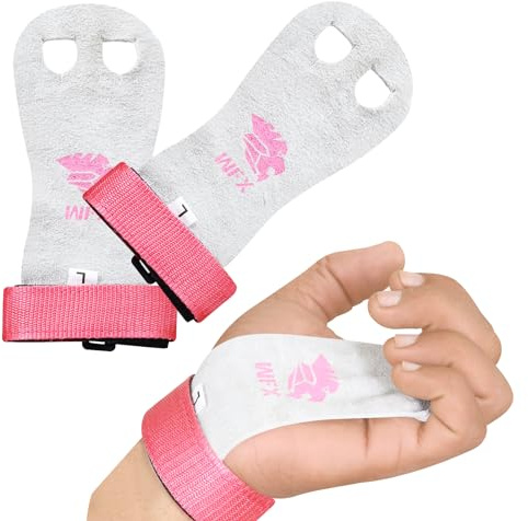 WFX Leder-Handgriffe, Gymnastik-Griffe, Armbänder, Klimmzug-Handgriffe, Training, Handflächenschutz, Handgelenkriemen für Mädchen, Kinder, Jugendliche, Fitnessstudio, Bar, Griffe, Heben, Yoga,