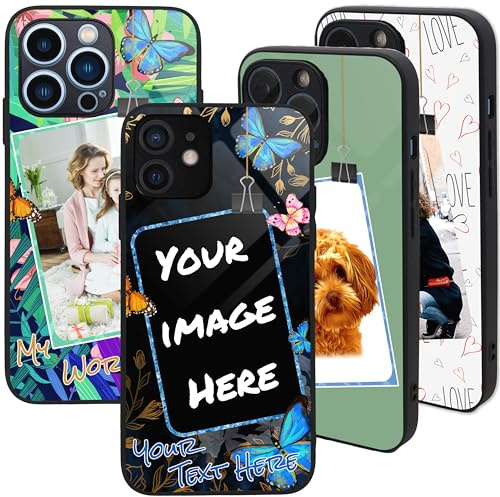 PrintMyPhoneCase Personalised Case for iPhone 14, Custom Add Image, Photo, Text -Toughened Glass panel with shockproof TPU Rims | Optional Glow in the Dark | Photo Frame-1 Image