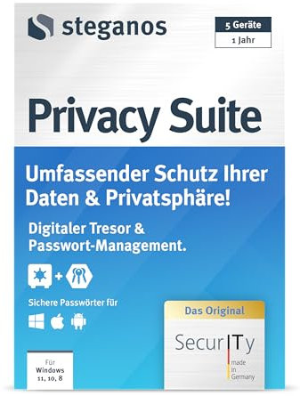 Steganos Privacy Suite 2025 - Digitaler Tresor & Passwort-Management für PC & Mobile - 5 Geräte / 1 Jahr - DEUTSCH - (ProductKeyCard) PKC