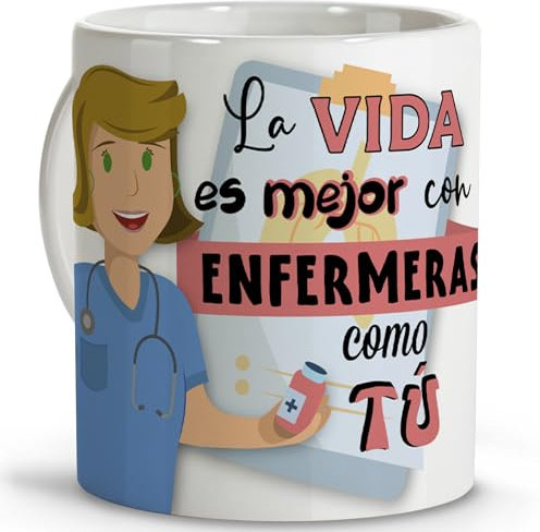 Taza enfermera. Tazas originales para regalar. Regalos originales para enfermeras. Tazas personalizadas. Taza cerámica 330 ml.