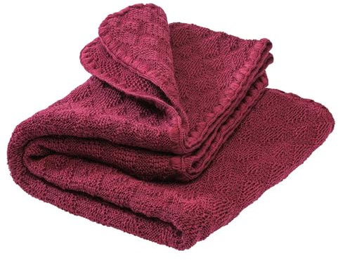 Disana WOLL-BABYDECKE, 100% Bio-Merinowolle GOTS, IVN Best | kuschelweiche Strickdecke mit Ajourmuster | Newborn Baby Kleinkind Kind Unisex | Baby Erstausstattung | Made in Germany | Cassis
