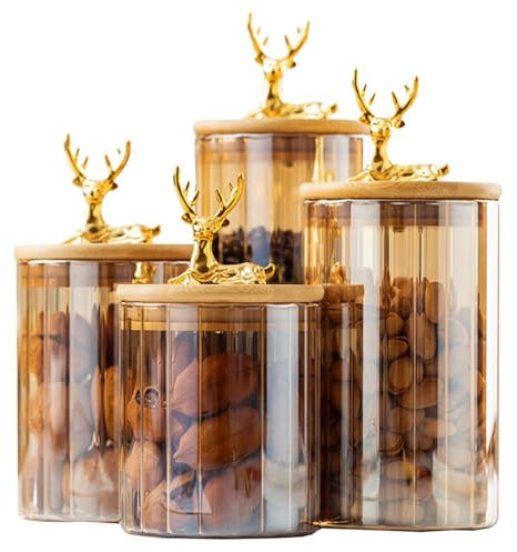 GIZNXBA Bocaux Conservation Verre Avec Couvercles, Lot De 4 Bocaux En Verre Hermétique, Pot Verre Boite Rangement Cuisine Pour Le Garde-manger Farine Céréales Thé Café Haricots (Color : /Clear)