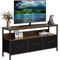 LUNSY Meuble TV en Bois avec tiroirs et étagères pour téléviseur jusqu'à 55 (120 x 57 x 30 cm) - pour Salon, Salle à Manger et Chambre à Coucher - Style Vintage - Marron/Noir