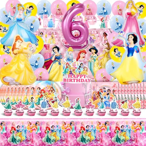 Deko Prinzessin Geburtstag für Mädchen 6 Jahre - Ballon, Hintergrund, Folienballon, Helium Luftballons, Party Deko Kindergeburtstag