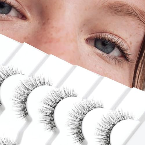 Onlyall Natürliche Wimpern Wispy Lashes Natürlicher Look Falsche WimpernNatürliche ausgestellte Falsche-Wimpern Weiche flauschigewimpern 7 Paar DK14