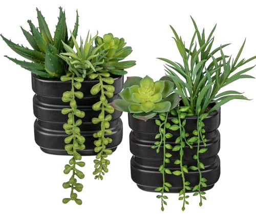 2pcs Sukkulenten Pflanze Künstlich für Home Decor, Getopft Gefälschte Sukkulenten, Faux Sukkulenten Pflanze in Keramiktöpfen, Moderne Künstliche Pflanzen Indoor für Bad, Regal, Büro, Tischdeko