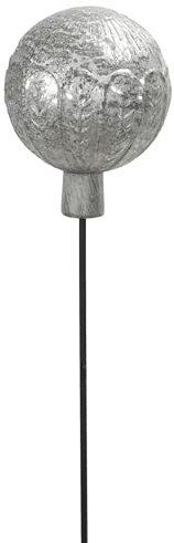 Posiwio dekorativer ausgefallener Gartenstecker mit geprägter Rosenkugel Glaskugel in Cracklee-Optik Silber rosa hellgrün und 2 möglichen Größen (Silber, groß)