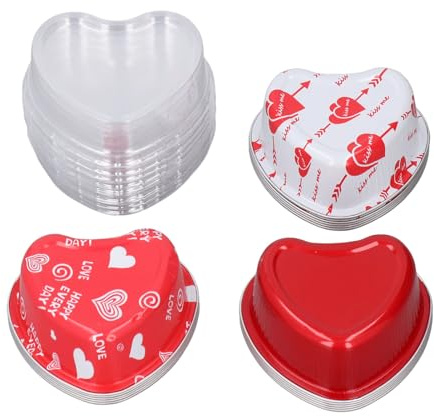 Pirottini per Torta a Forma di Cuore in Foglio di Alluminio, Pirottini per Cupcake Stampo per Torta Riutilizzabile in Foglio di Alluminio a Cuore Rosso Piccolo Impermeabile 15