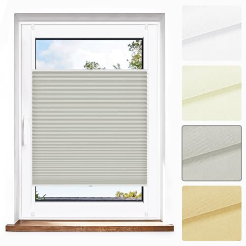 Jalousiescout Plissee Klemmfix ohne Bohren—Jalousie 135x60cm grau Sichtschutz Fenster Sonnenschutz, Lichtdurchlässig Rollo für Fenster & Tür, Hochwertiges Polyester Pure Plissee