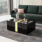 PUGSDRLY Table Basse Salon Moderne avec Compartiment Caché Escamotable Rangement, Éclairage LED, Noir, Rectangulaire, 73x60x34 cm (C)