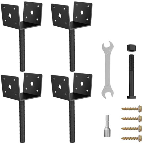 4x4 Post Base for Concrete 4Pack Inner Size 3.5x3.5 Deck Post Brackets, Heavy Duty Metal Black Powder Coated Fence Post Anchor Base for Pavilion Porch Railing Pergola Support Deck Base Plate