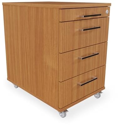 Eigentlich Rollcontainer Rollschrank, 43x60x65cm, Buche | Büroschrank Schreibtischunterschrank mit 3 Schubladen und Materialauszug, rollbar, abschließbar, hauseigene Fertigung