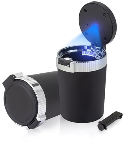 Chingde Posacenere, posacenere auto, 2 pezzi posacenere con coperchio, con staffa, Luce LED, sigillata, ignifuga, resistente alle alte temperature, staccabile, posacenere di grande capacità