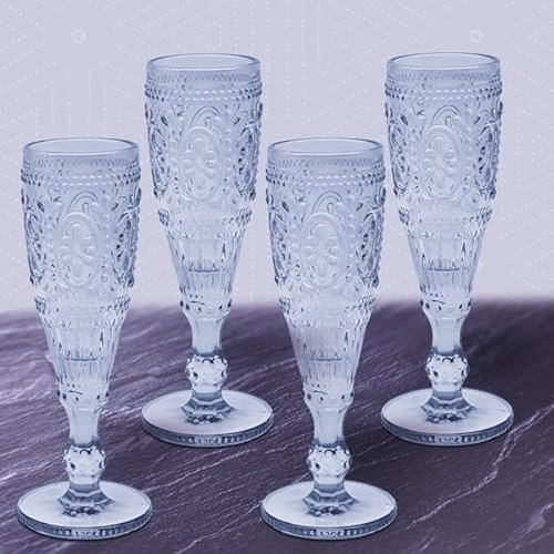Brown and Ginger Set of 4 Textured Glasses (Blue, Champagne Flutes)