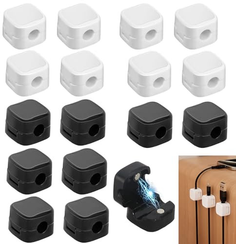 16pcs Magnetic Cable Organiser, Wire Clips for Cables, Self Adhesive Wire Organiser Clip, Magnetic Cable Tidy, Stick on Magnetic Cord Holder, for Ethernet Cable Telephone Line TV USB Cable